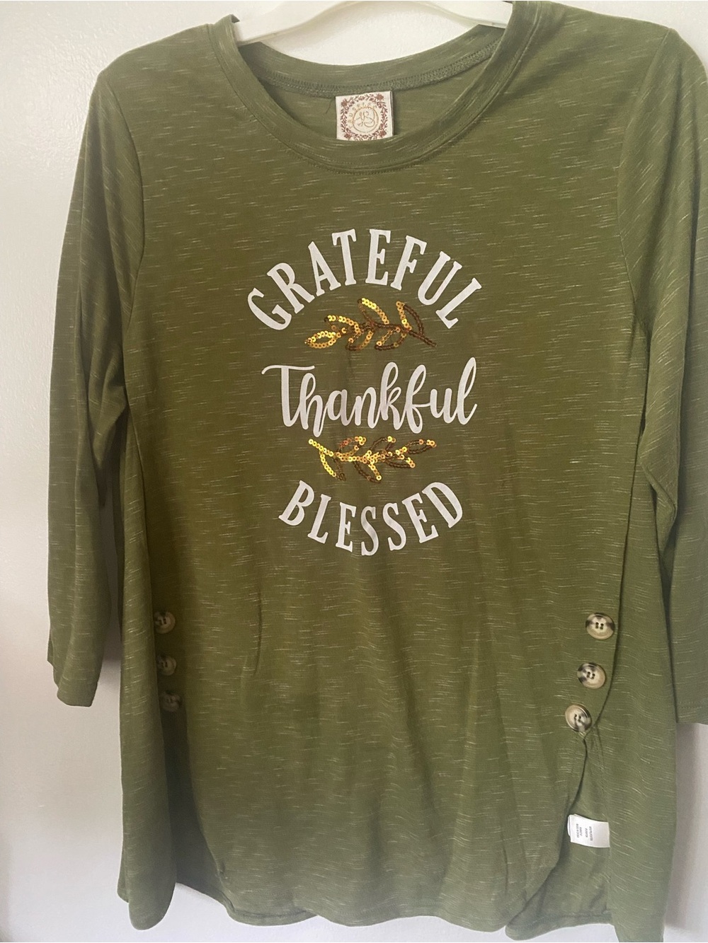 Grateful Thankful Blessed Olive Green Tunic